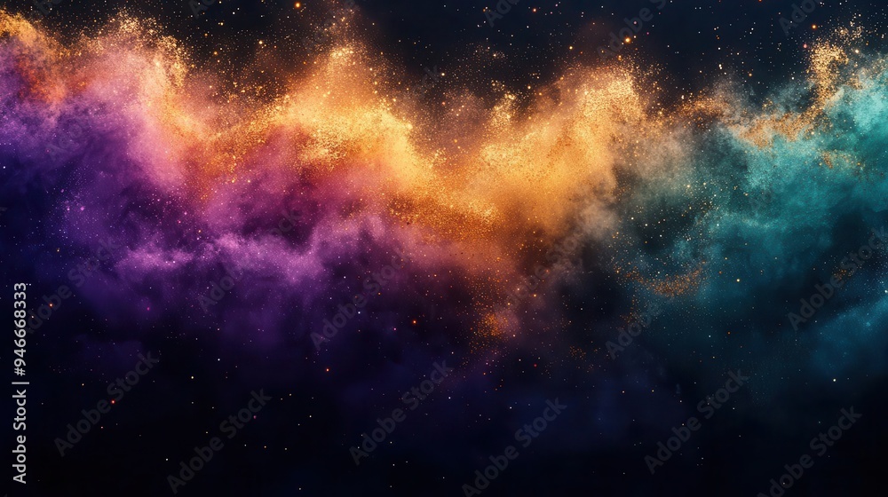 abstract digital watercolor splash featuring vibrant mardi gras colors swirling purples greens and golds create a festive dynamic composition against a dark background