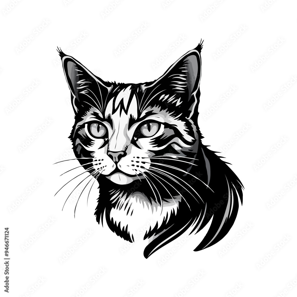 Black cat vector illustration. Cute Cat logo design idea. Adorable pet logo