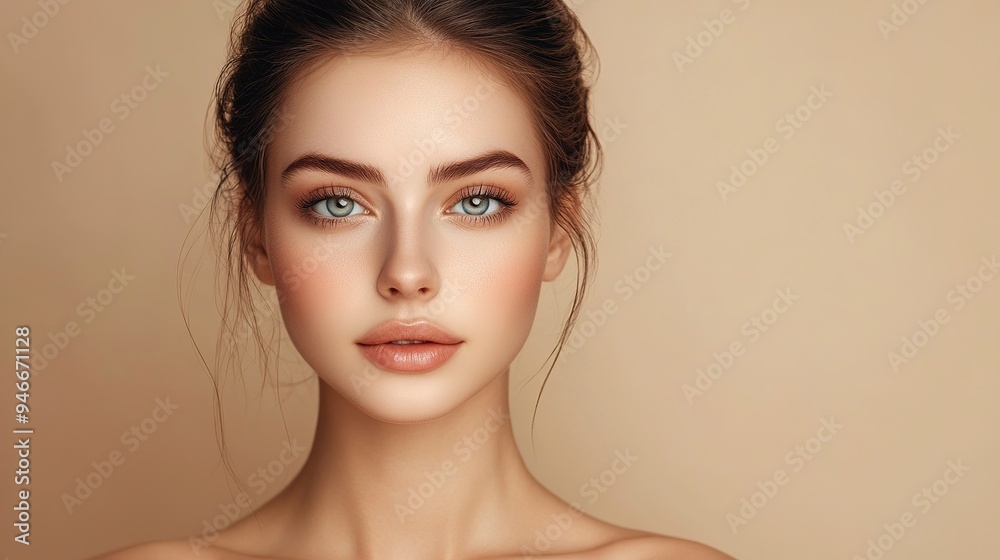 Beautiful young woman with clean fresh skin on beige background, Face care, Facial treatment, Cosmetology, beauty and spa, women portrait. copy space. Beautiful young woman with clean fresh skin on beige background, Face care, Facial treatment, Cosmetology, beauty and spa, women portrait. copy space.