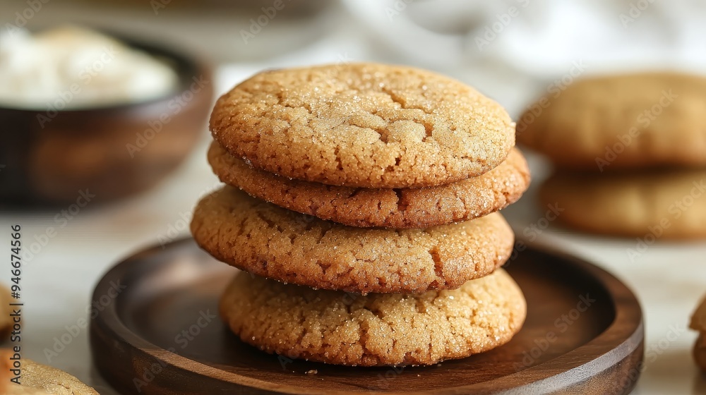 A stack of four soft and chewy brown sugar cookies, perfect for a sweet treat. The cookies are golden brown and have a slightly crispy edge, symbolizing homemade comfort, warmth, and happiness. The co A stack of four soft and chewy brown sugar cookies, perfect for a sweet treat. The cookies are golden brown and have a slightly crispy edge, symbolizing homemade comfort, warmth, and happiness. The co