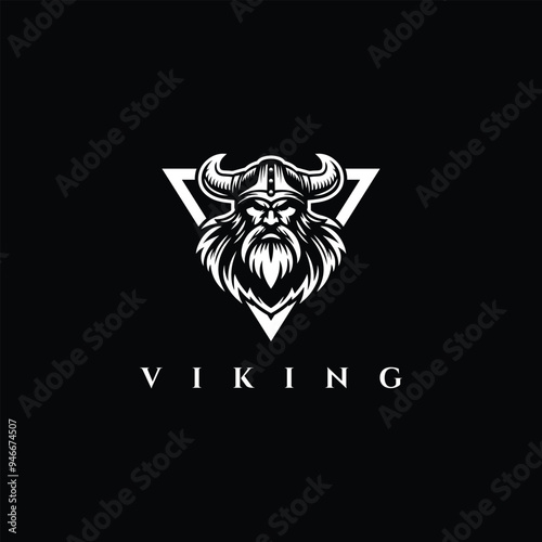 viking man angry face logo vector illustration ink drawing style.