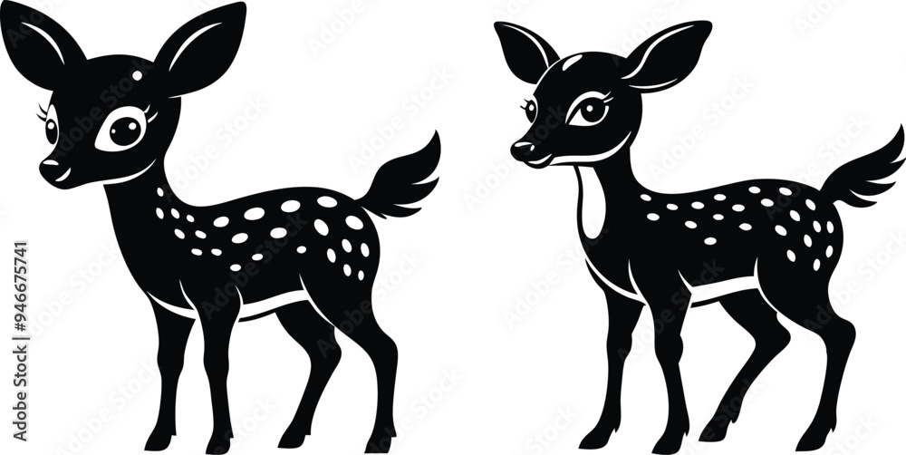 Obraz premium Adorable Baby Deer Silhouette Vector Illustration, 