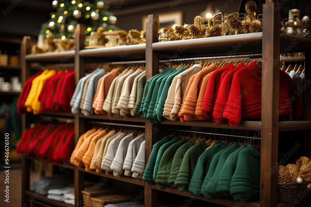 Christmas sale of Christmas clothes in a supermarket.