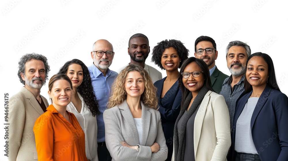 A diverse group of corporate employees engaged in a meeting , on a transparent backgrounds A diverse group of corporate employees engaged in a meeting , on a transparent backgrounds