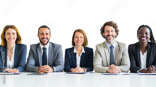 A diverse group of corporate employees engaged in a meeting , on a transparent backgrounds