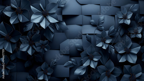 A blue flowery wall with a lot of detail