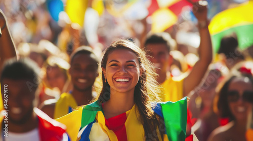 World Youth Day. cheerful young people. People are having fun at the festival photo