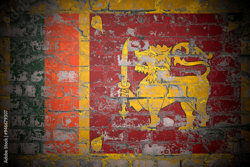 Flag of Sri Lanka on brick wall