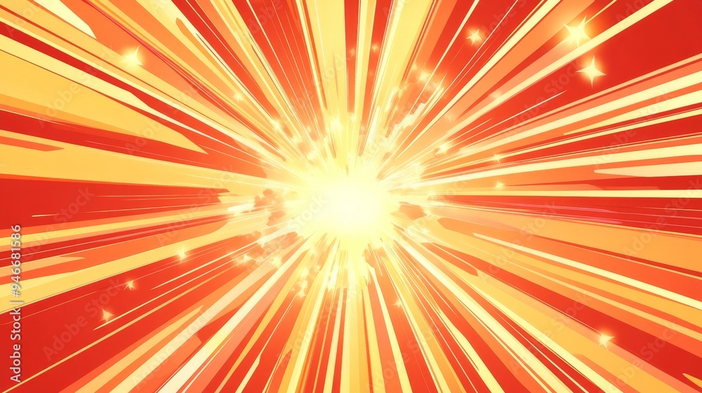 This image depicts a vibrant, abstract starburst explosion with a warm, red and gold color scheme. It symbolizes energy, power, and the beginning of something new. The radial lines radiating outward f This image depicts a vibrant, abstract starburst explosion with a warm, red and gold color scheme. It symbolizes energy, power, and the beginning of something new. The radial lines radiating outward f