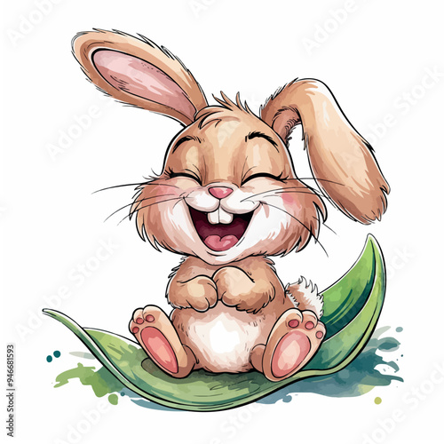 clip art of a cute, affectionate rabbit in watercolor painting on white isolated background