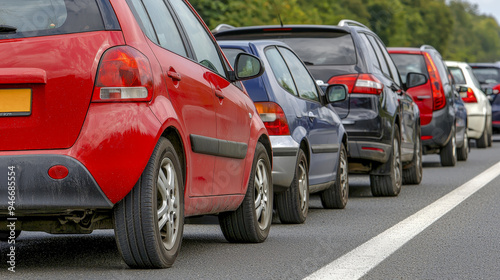 Endless Traffic Jam: A Long Line of Cars Stuck on the Highway Caused by a Construction Site Disrupting the Flow of Traffic Indefinitely