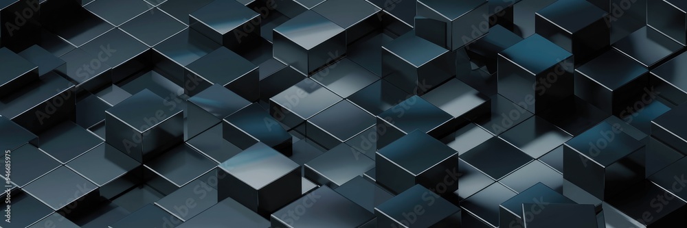 Abstract dark texture featuring randomly arranged shiny metallic cubes, ideal for technology-themed backgrounds and smartphone wallpaper. 3D rendering. Abstract dark texture featuring randomly arranged shiny metallic cubes, ideal for technology-themed backgrounds and smartphone wallpaper. 3D rendering.
