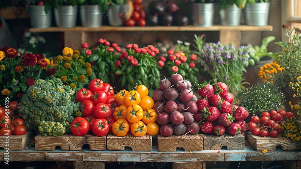 Fresh Produce Display on Wooden Table