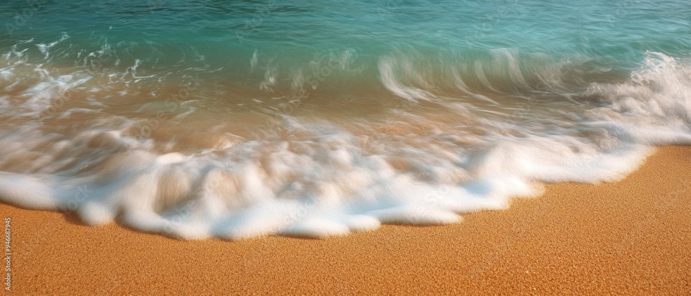 Fototapeta premium A Wave Crashing on a Sandy Beach