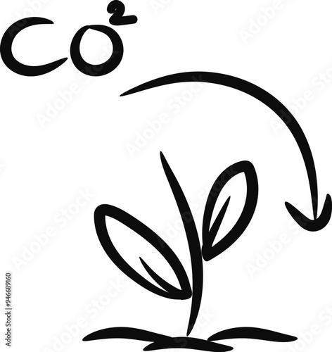 Illustration of photosynthesis process in young plants, icon of oxygen circulation process in plants