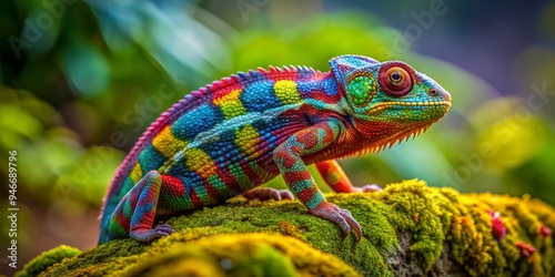 A Vibrant Chameleon on a Mo...