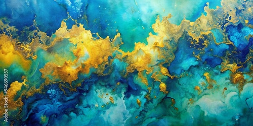 Abstract Blue and Gold Ink ...