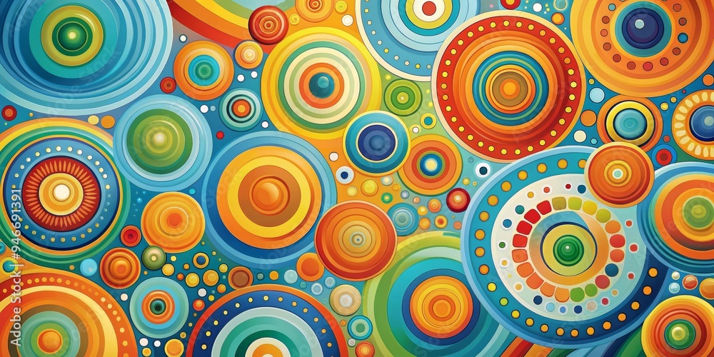 Naklejka premium Abstract Colorful Circle Pattern, Digital Art, Circles, Geometric, Abstract Art