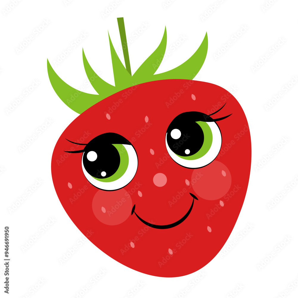 Fototapeta premium Juicy, ripe strawberries with green eyes on a white background