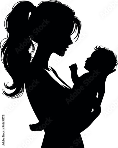 A woman with a baby in her arms silhouette