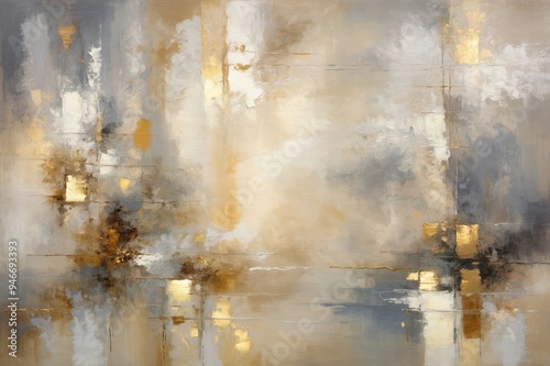 Abstract painting with gold and gray tones 