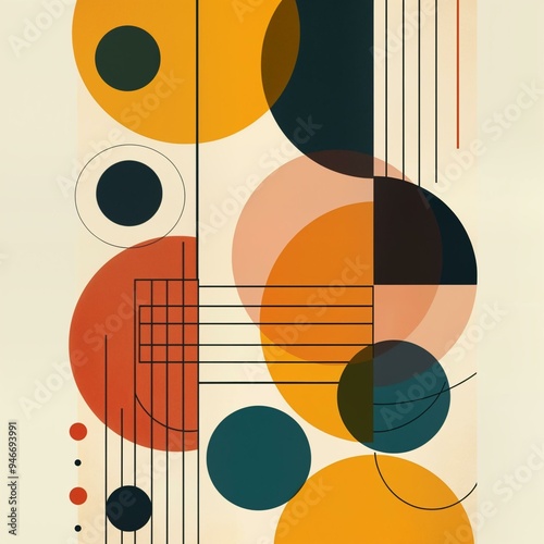 Mid-century modern vintage poster template with abstract shapes
