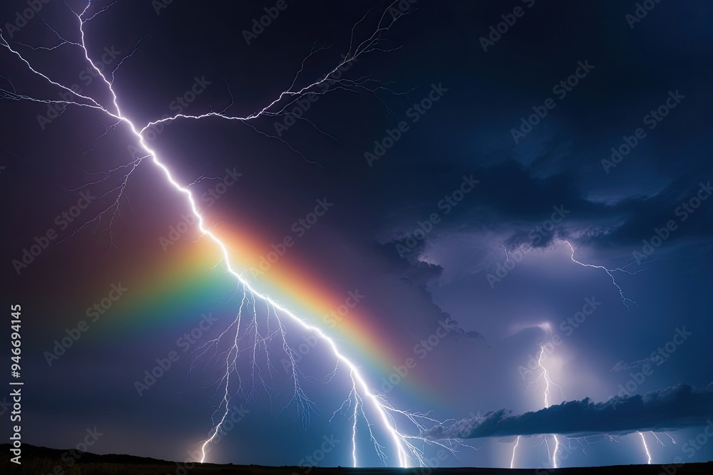 Luminous Rainbow Lightning in Dark Skies: A Vibrant Display of Electric Energy Luminous Rainbow Lightning in Dark Skies: A Vibrant Display of Electric Energy