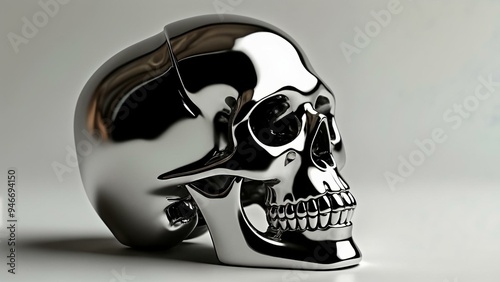 Polished 3D skull with reflective metallic surface