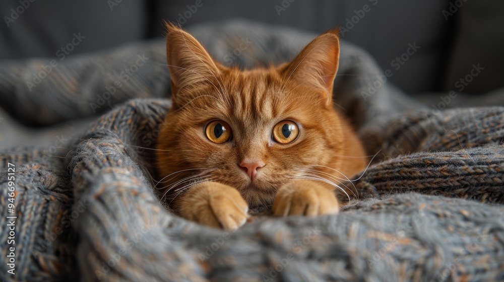 A relaxed ginger cat lounges comfortably on a cozy blue blanket in a warm indoor setting during the afternoon A relaxed ginger cat lounges comfortably on a cozy blue blanket in a warm indoor setting during the afternoon