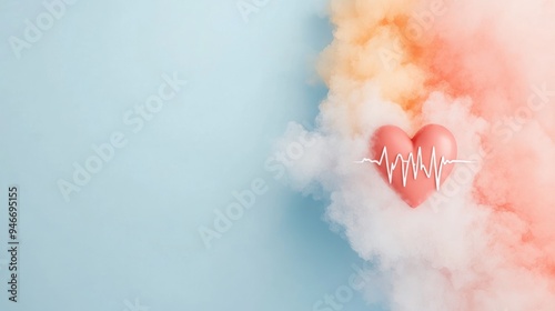 Artistic watercolor ECG heart rhythm illustration, soft colors blending into the background.