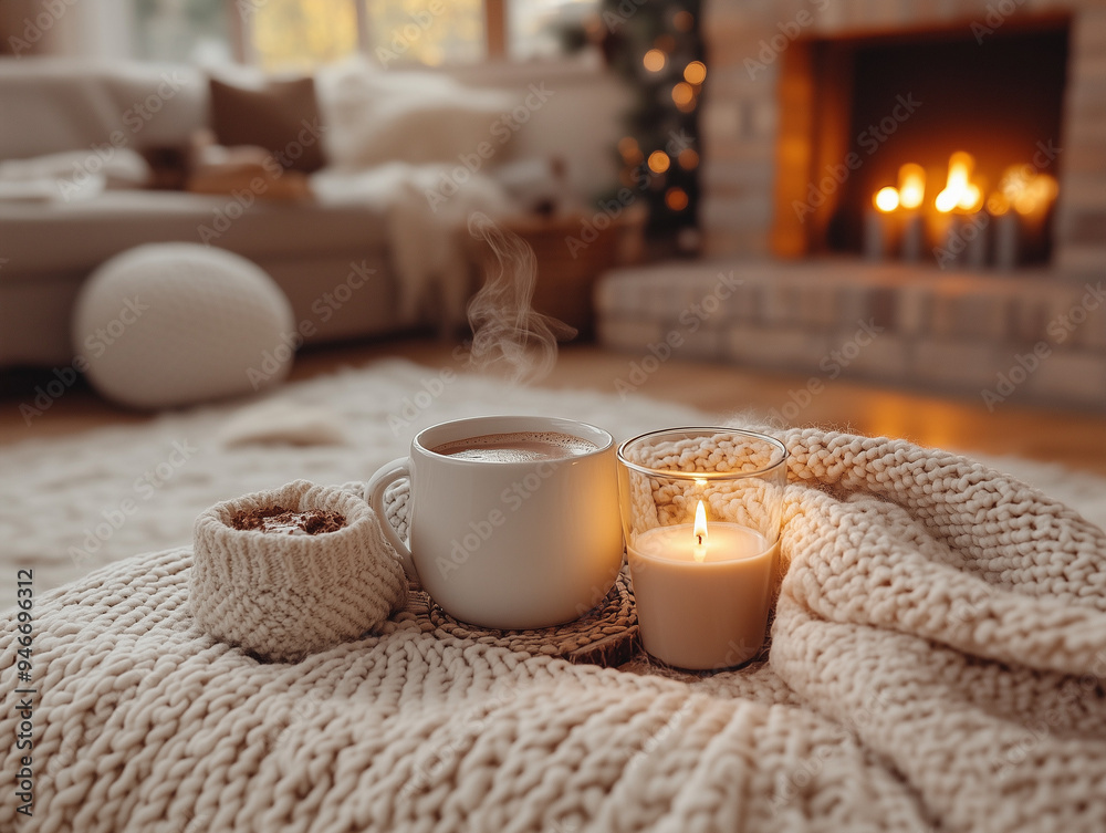 A cozy winter scene focused on wellness and relaxation, featuring warm textures and soothing light A cozy winter scene focused on wellness and relaxation, featuring warm textures and soothing light