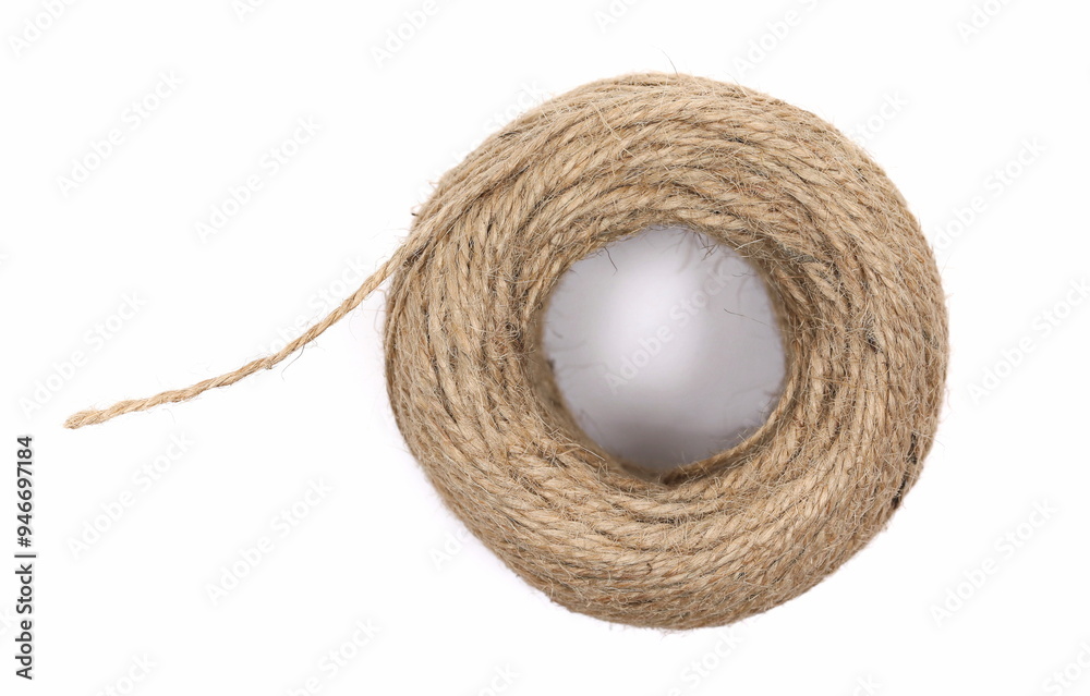 Ball rope, yarn roll isolated on white, top view Ball rope, yarn roll isolated on white, top view