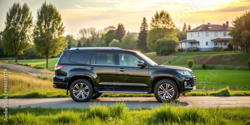 Black SUV parked on a rural...