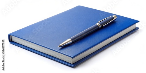 Blue Notebook and Pen on Wh...