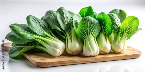 Bok Choy on Wooden Cutting Board, White Background, Fresh Vegetables, Bok Choy, Choy Sum, Vegetables photo