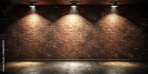Brick Wall with Three Spotl...