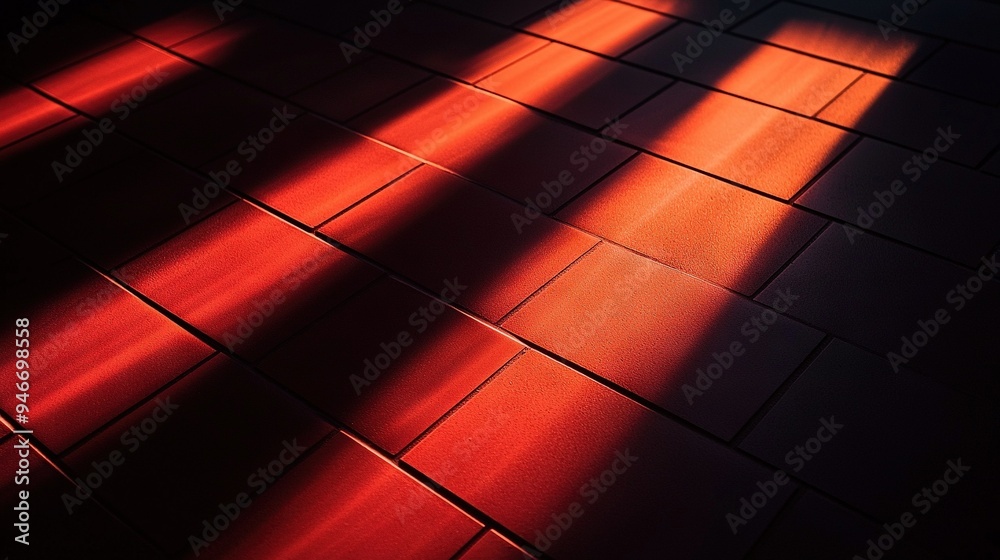 A person standing on a red-lit tile floor casts a shadow A person standing on a red-lit tile floor casts a shadow