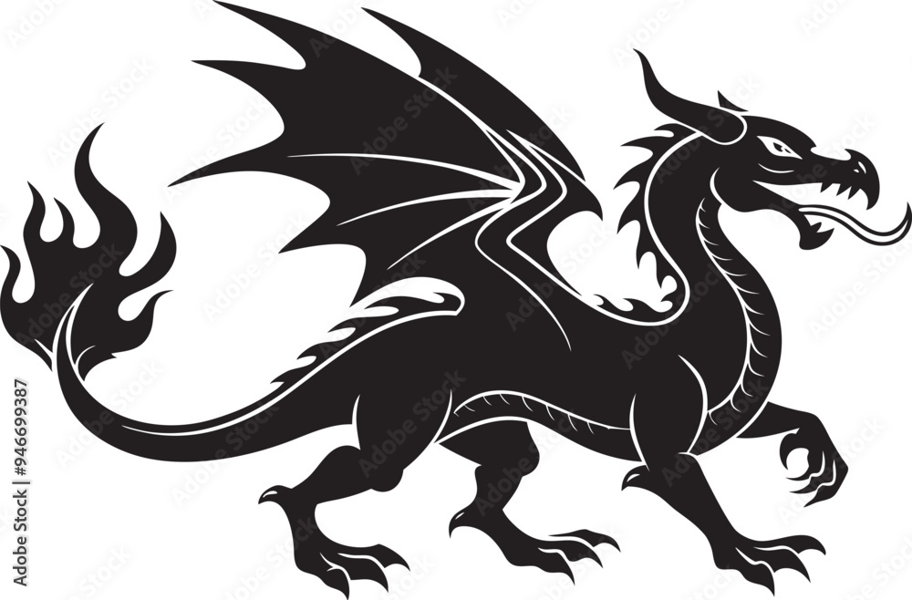 Flying dragon silhouette vector on white background Flying dragon silhouette vector on white background