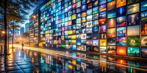 Cityscape with a Wall of Sc...