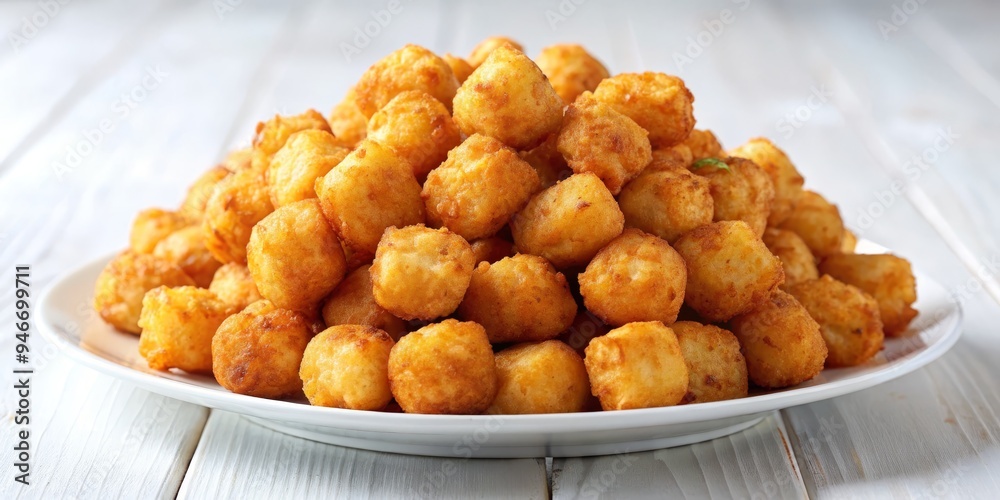 Close-Up of Crispy Potato Balls on White Plate, Appetizer, Snack, Side Dish, potato balls