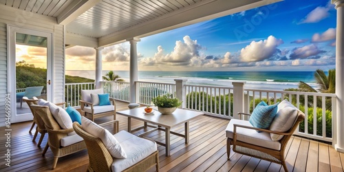 Coastal Living Room with Oc...