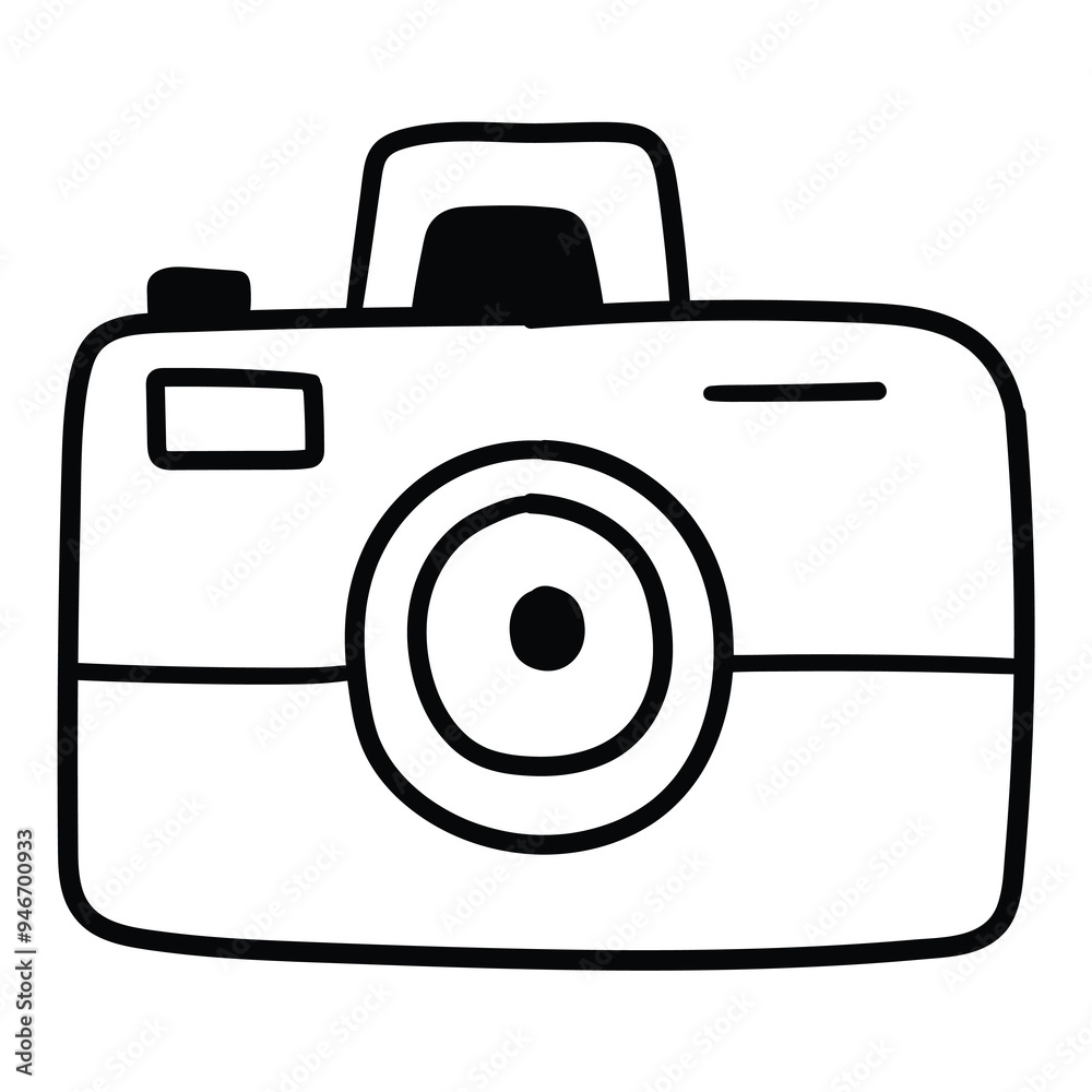 Hand drawn doodle photo camera on white background. Hand drawn doodle photo camera on white background.