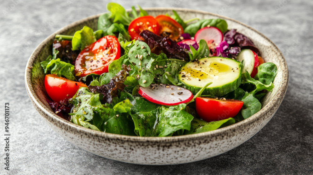 A bowl of colorful and fresh vegetable salad.