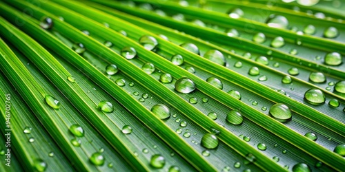 Dewdrops on Palm Leaf, Macr...