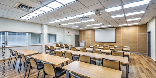 Empty Classroom with Wooden...