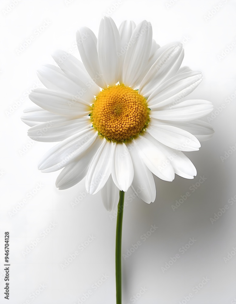 A single daisy flower on a white background A single daisy flower on a white background