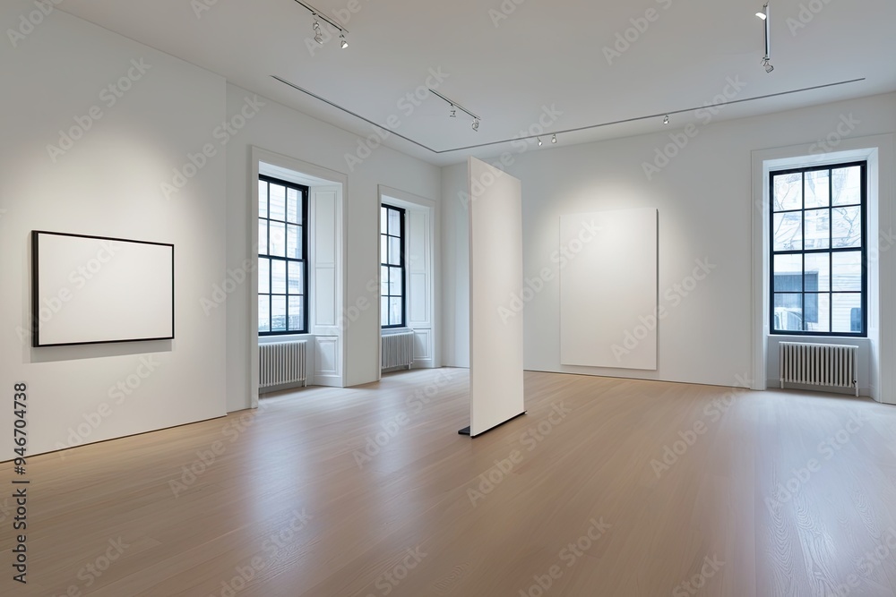 Spacious Minimalist Gallery Featuring Illuminated White Canvas Art