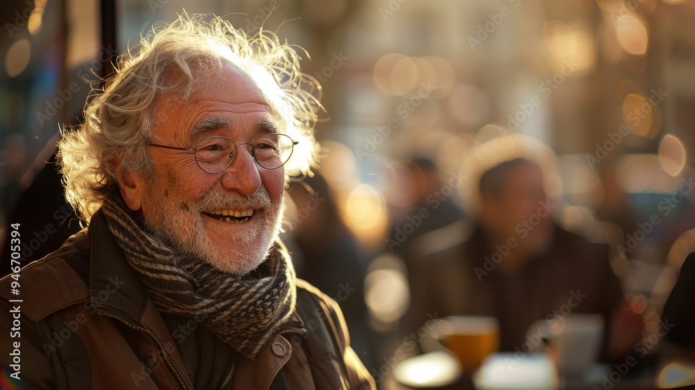 Elderly men enjoying coffee outdoors. Elderly men enjoying coffee outdoors.