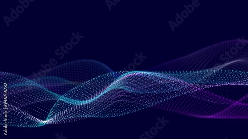 Futuristic wave with many dots. Abstract motion background of colored dots. Technology or science. 3d rendering Seamless loop. 4K