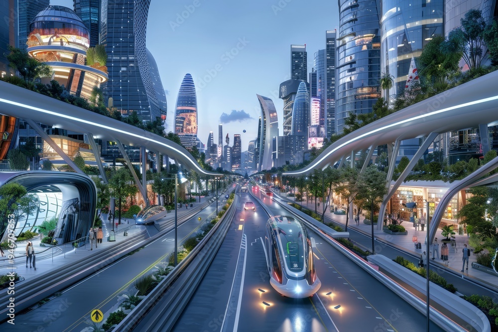 Fototapeta premium A smart city harnesses AI to optimize urban living